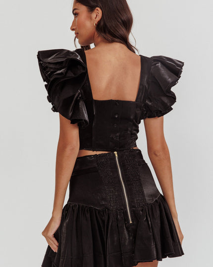 Black Ruffle Sleeve Crop Top