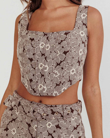 Brown Corset Top Floral