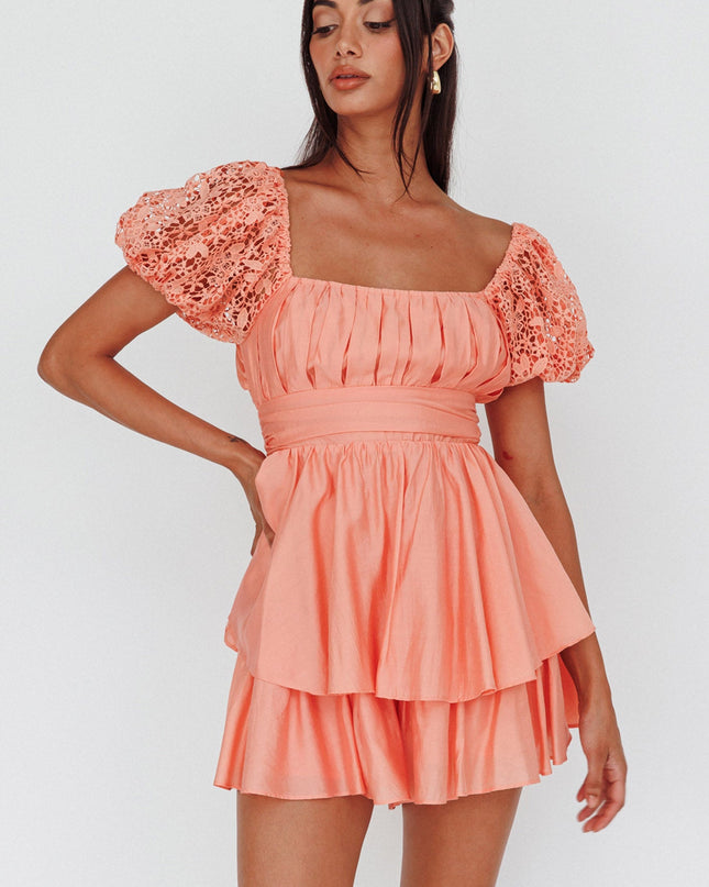 Apricot Halo Lace Sleeve Romper