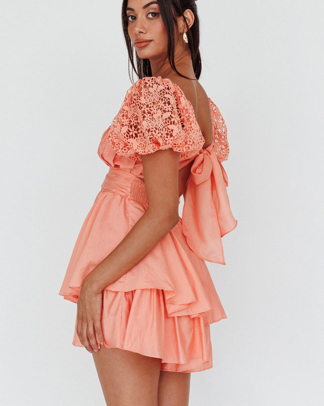 Apricot Halo Lace Sleeve Romper