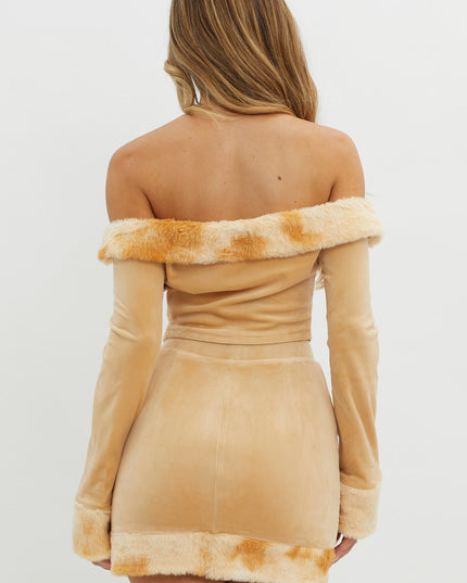 Beige Fur Trim Skirt