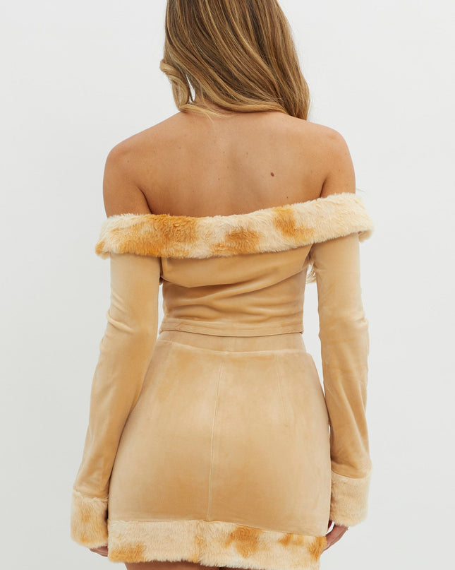 Beige Fur Trim Skirt