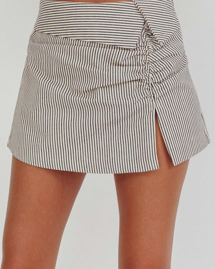 Slit Mini Skirt Stripe Linen