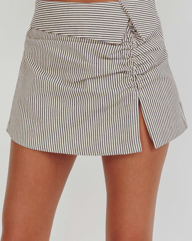 Slit Mini Skirt Stripe Linen