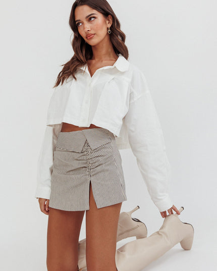 Slit Mini Skirt Stripe Linen