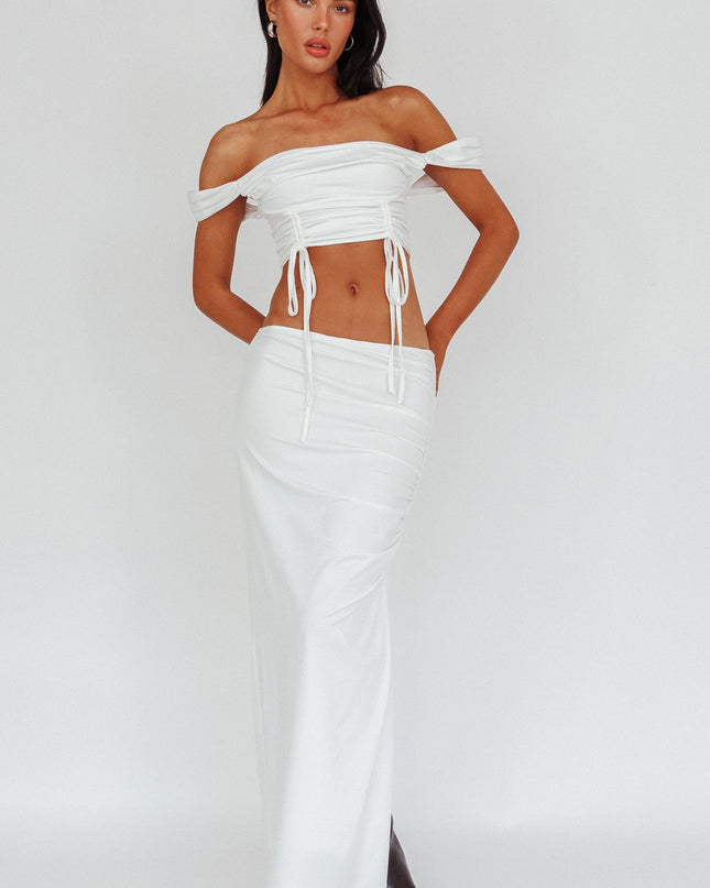 White Drawstring Ruched Crop Top
