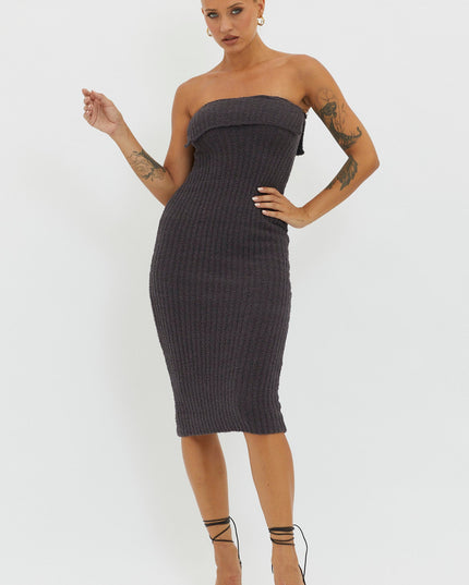 Charcoal Ribbed Knit Midi Dress
