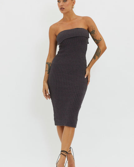 Charcoal Ribbed Knit Midi Dress