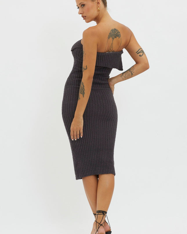 Charcoal Ribbed Knit Midi Dress