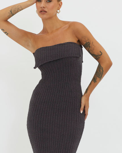 Charcoal Ribbed Knit Midi Dress
