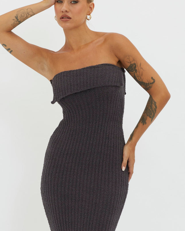 Charcoal Ribbed Knit Midi Dress