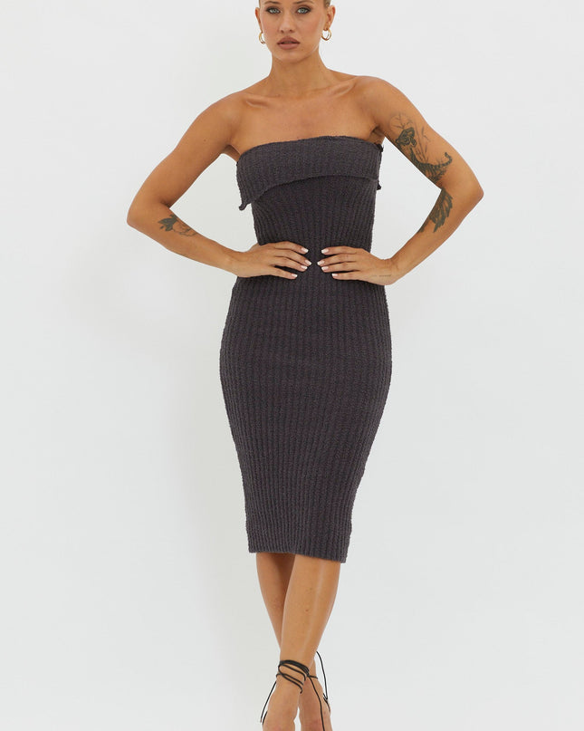 Charcoal Ribbed Knit Midi Dress