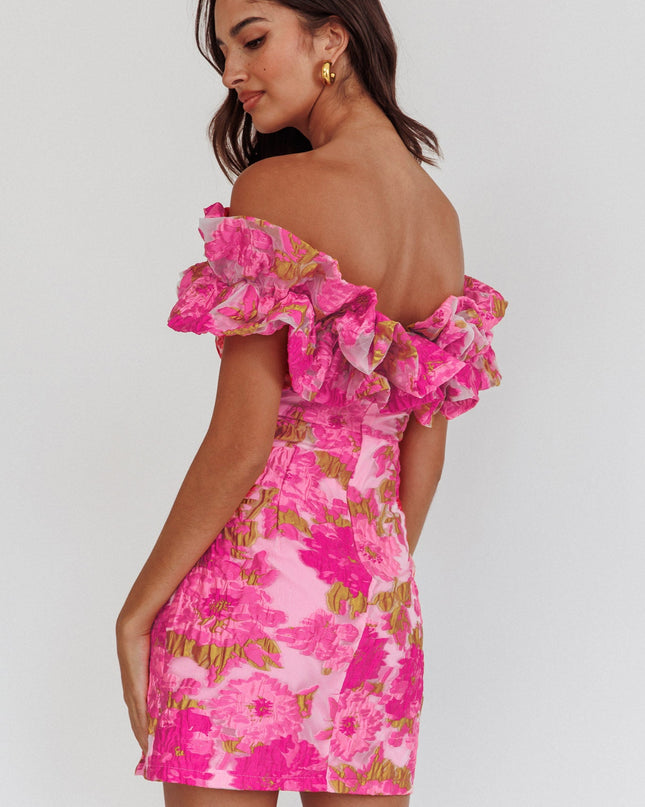 Pink Off-Shoulder Textured Mini Dress
