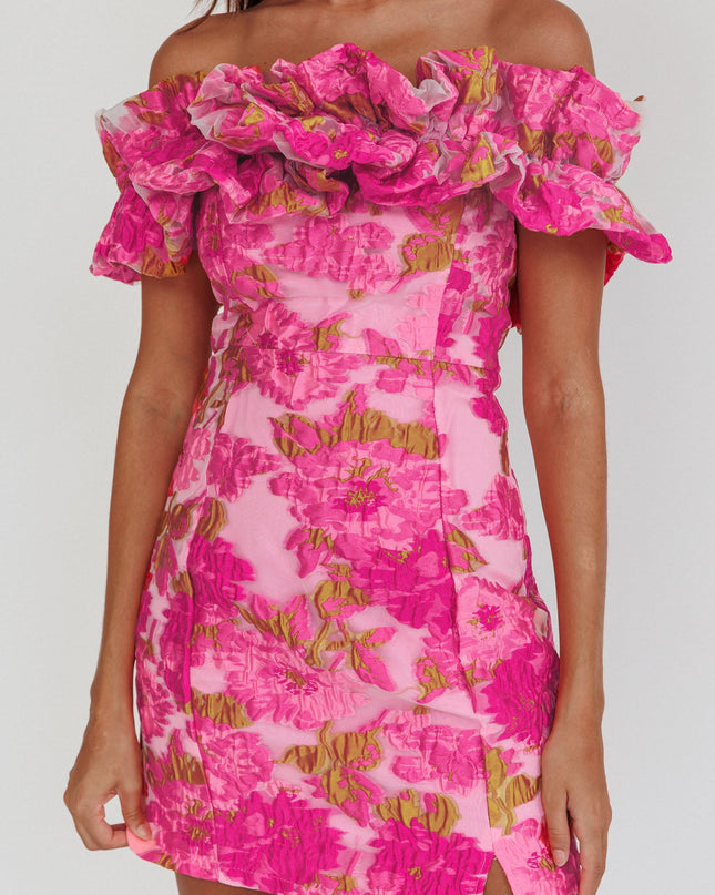 Pink Off-Shoulder Textured Mini Dress