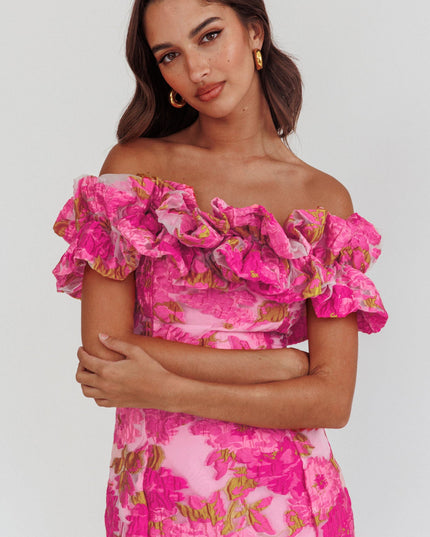 Pink Off-Shoulder Textured Mini Dress