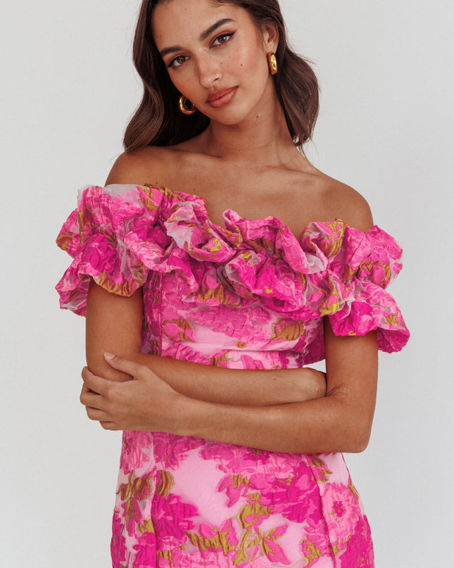 Pink Off-Shoulder Textured Mini Dress