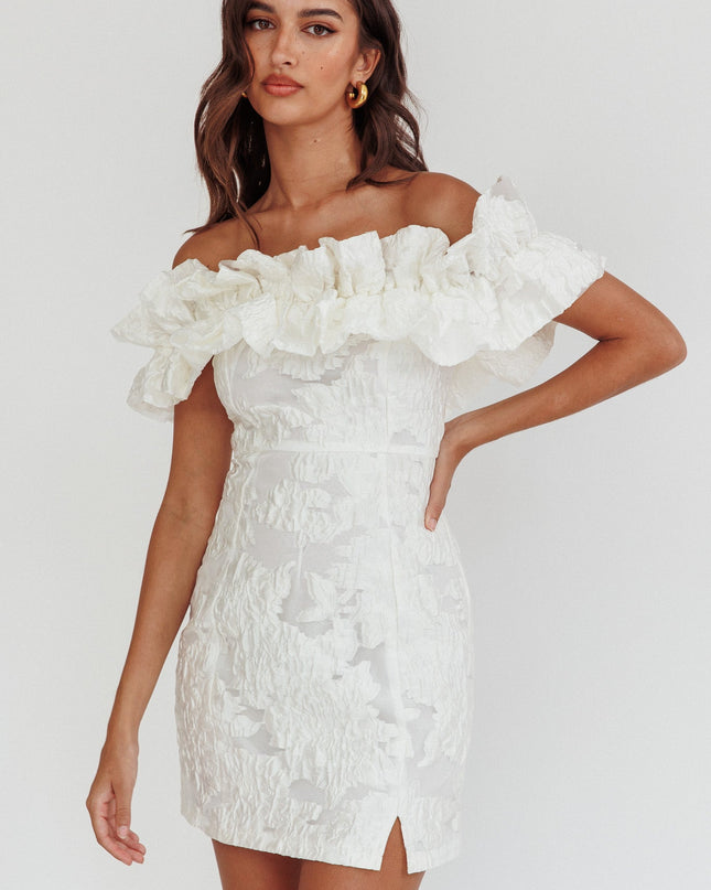White Off-Shoulder Textured Mini Dress