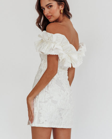 White Off-Shoulder Textured Mini Dress