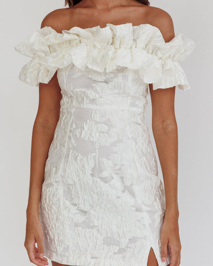 White Off-Shoulder Textured Mini Dress