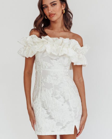 White Off-Shoulder Textured Mini Dress