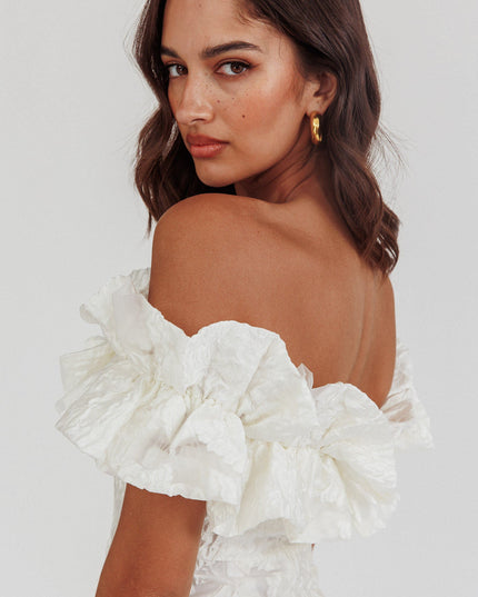 White Off-Shoulder Textured Mini Dress
