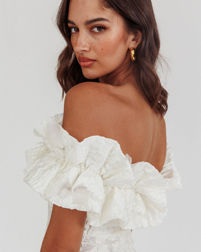 White Off-Shoulder Textured Mini Dress
