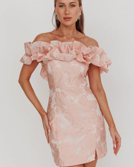 Blush Off-Shoulder Jacquard Mini Dress