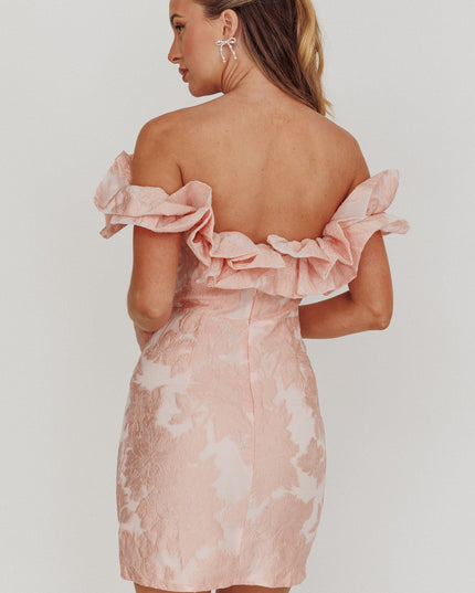 Blush Off-Shoulder Jacquard Mini Dress