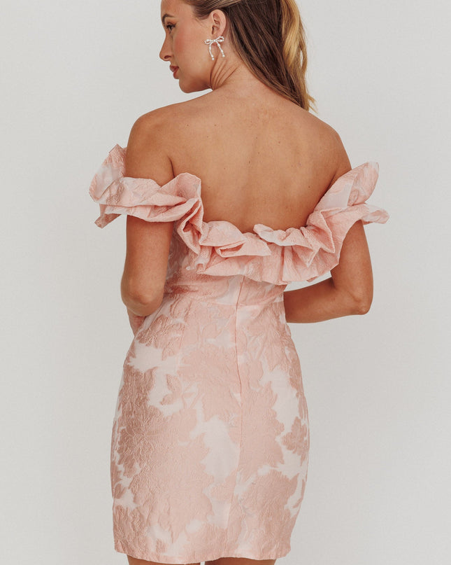 Blush Off-Shoulder Jacquard Mini Dress