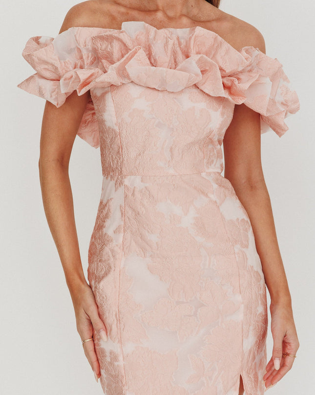 Blush Off-Shoulder Jacquard Mini Dress