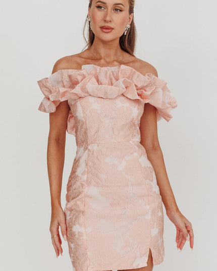 Blush Off-Shoulder Jacquard Mini Dress