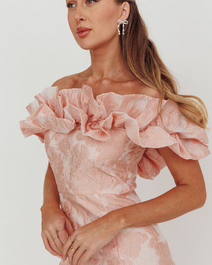 Blush Off-Shoulder Jacquard Mini Dress