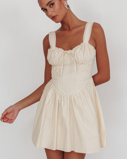 Cream Corset Bodice Bow Mini Dress