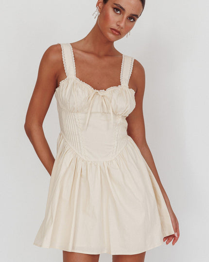 Cream Corset Bodice Bow Mini Dress