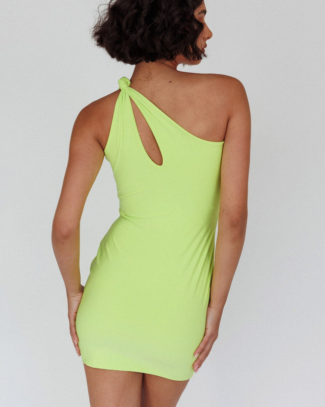Lime One-Shoulder Keyhole Mini Dress