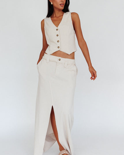 Long Awaited Faux Placket Maxi Skirt Seashell