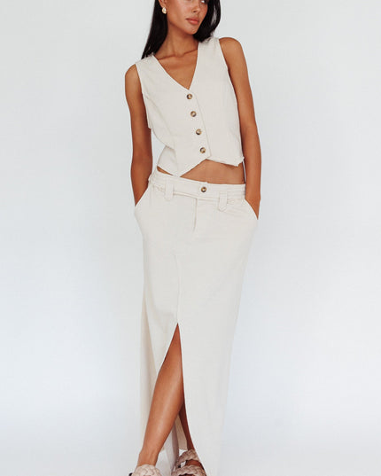 Long Awaited Faux Placket Maxi Skirt Seashell
