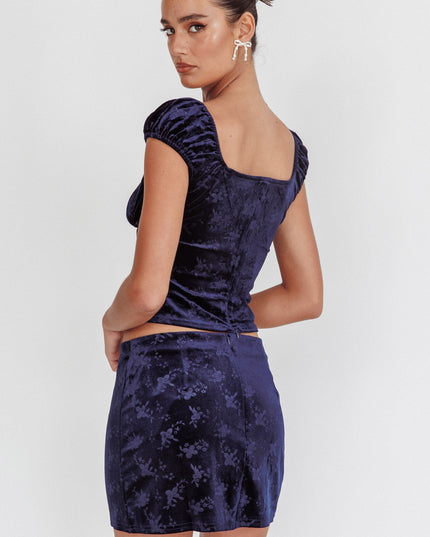 Navy High Rollers Floral Velvet Mini Skirt