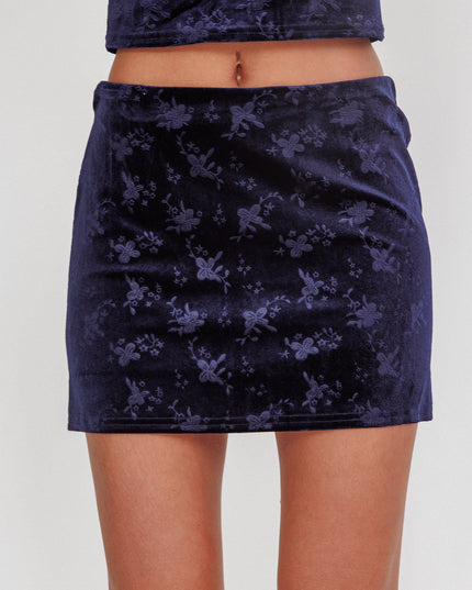 Navy High Rollers Floral Velvet Mini Skirt