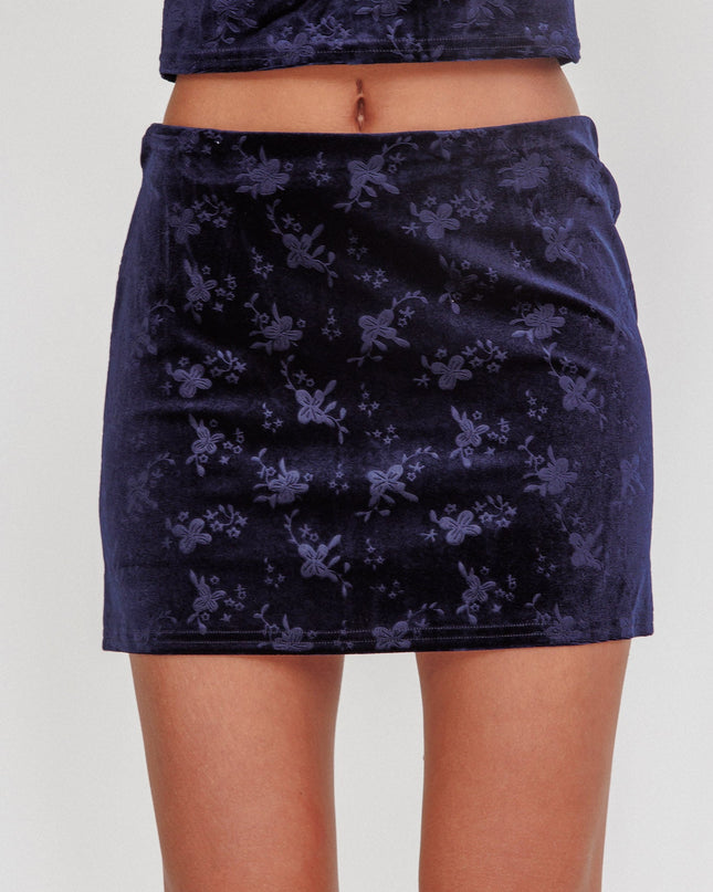 Navy High Rollers Floral Velvet Mini Skirt