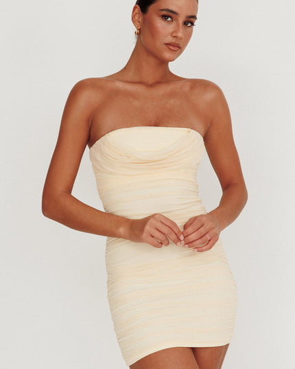 Cream Draped Strapless Mini Dress