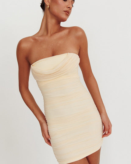 Cream Draped Strapless Mini Dress