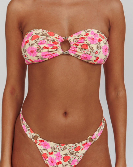 Floral High Cut O-Ring Bikini Bottom Yellow