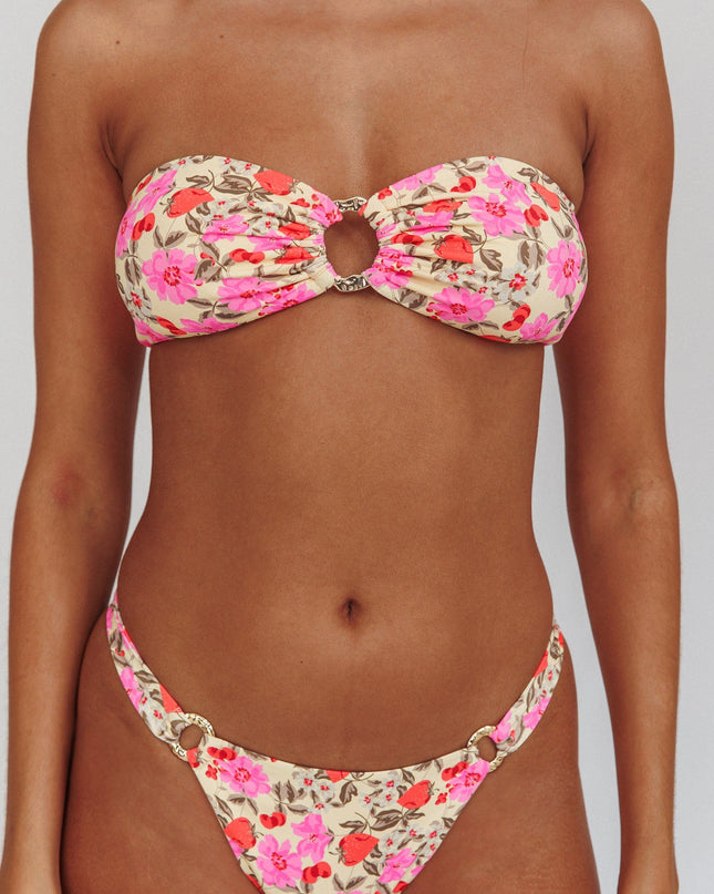 Floral High Cut O-Ring Bikini Bottom Yellow