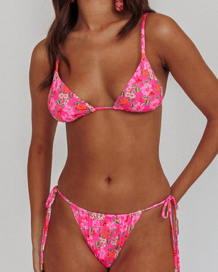 Floral High Cut String Bikini Bottom Pink