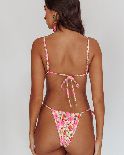 Floral High Cut String Bikini Bottom Yellow