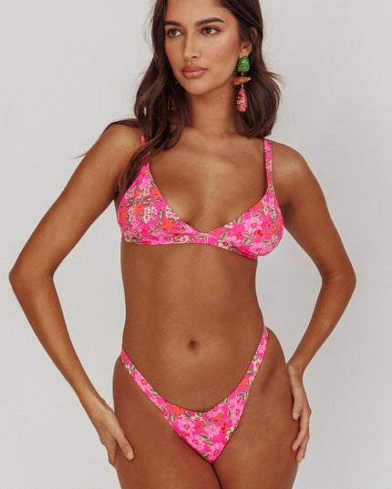 Floral Tanga Bikini Bottoms Pink