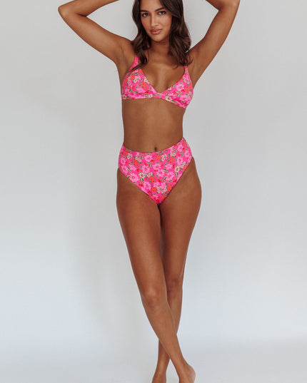 Floral High Waist Bikini Bottom Pink
