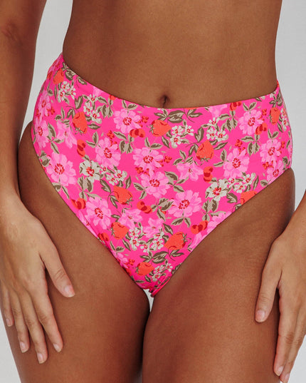 Floral High Waist Bikini Bottom Pink