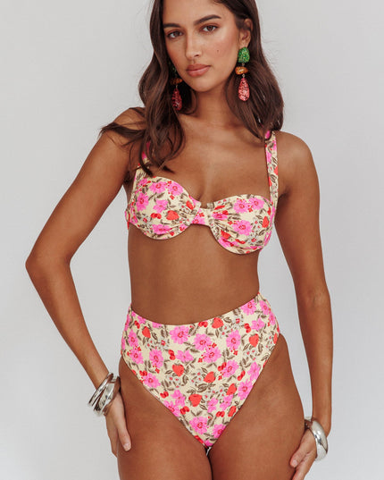 Floral High Waist Bikini Bottom Yellow